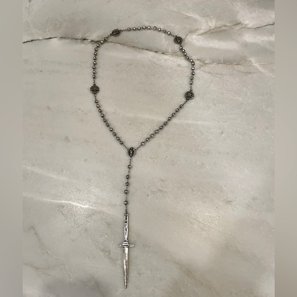 Pamela Love Metallic Rosebud Dagger Rosary Necklace